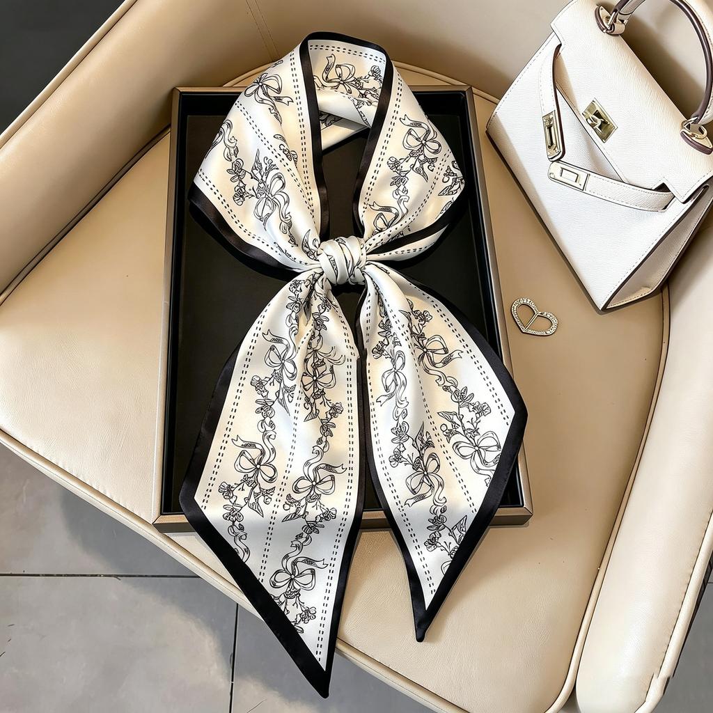 Art French Polka Dot Long Silk Scarf Femininity Versatile High Sense Spring and Autumn New with Shirt Scarf Belt