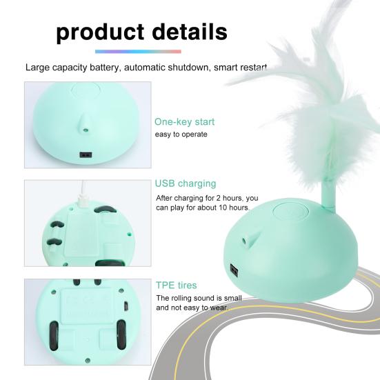 Cats Interactive Toy Automatic Intelligent Car USB Charging LED Indoor Kitten Toy