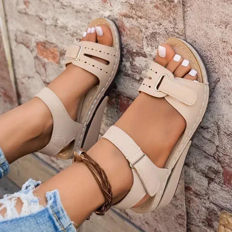 Women Sandals Summer New Open Toe Fashion Sandals 2026 New Soft Sexy Wedge Buckle Orthopedic Shoes Female Sandalias