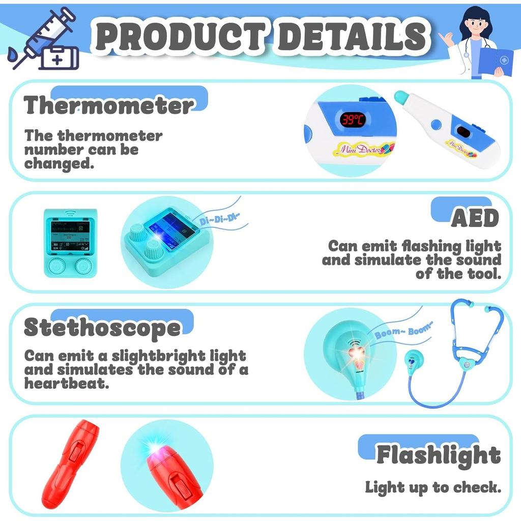 Doctor Kit For Toddlers Medical Pretend Play Set For Kids With Medical Station Mobile Cart Plaything For Girls Young Boys Birthday Present