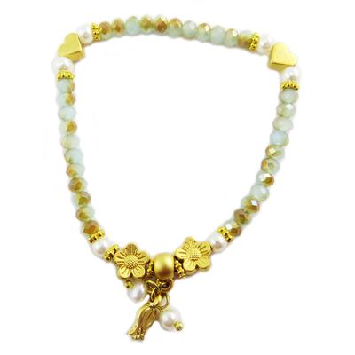 [Q5618] - Handmade Bracelet 'Cléopatra' Golden Green - Pattern 10 Mm