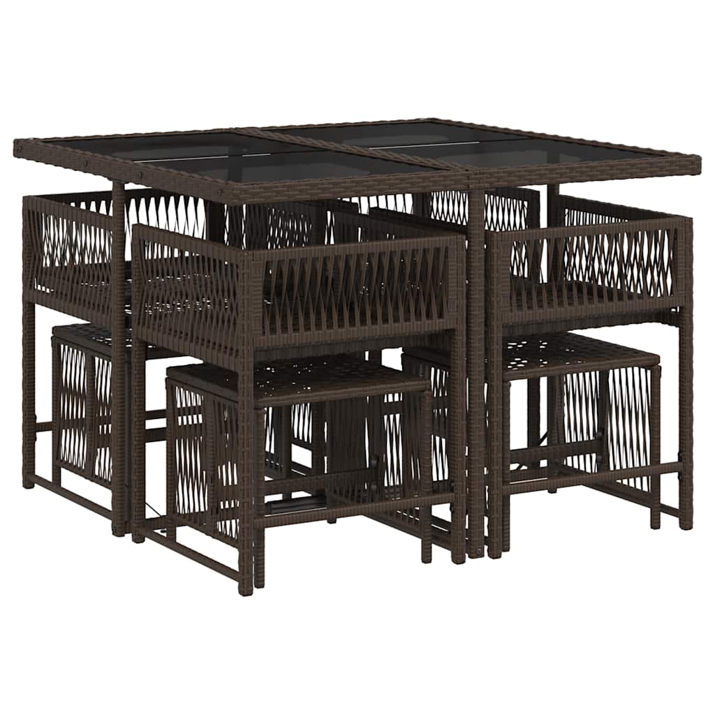 Vidaxl 9-Cz. Garden Furniture Set With Cushions, Brown, PE Rattan