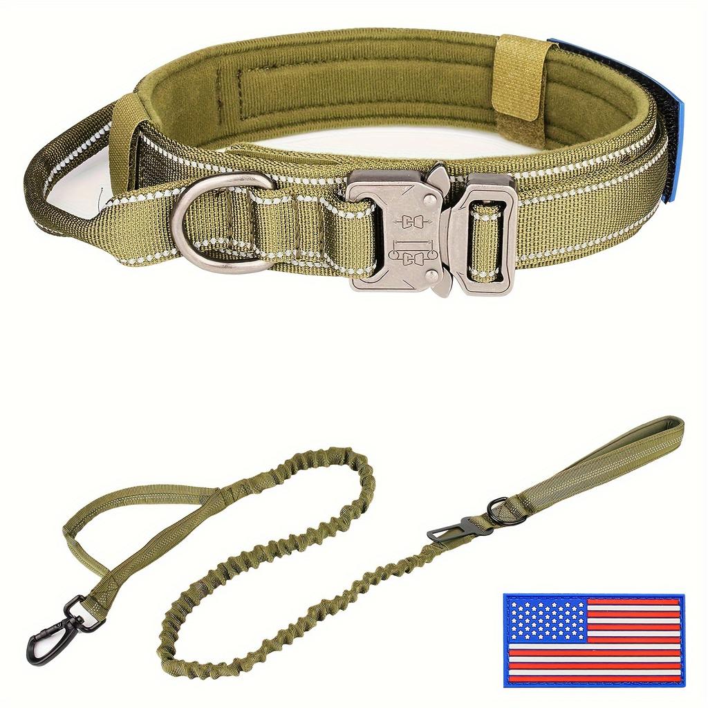 Tactical Dog Collar and Leash Set, Military Dog Collar and Leash for Medium to Large Dogs, Adjustable Heavy Duty Metal Buckle Re