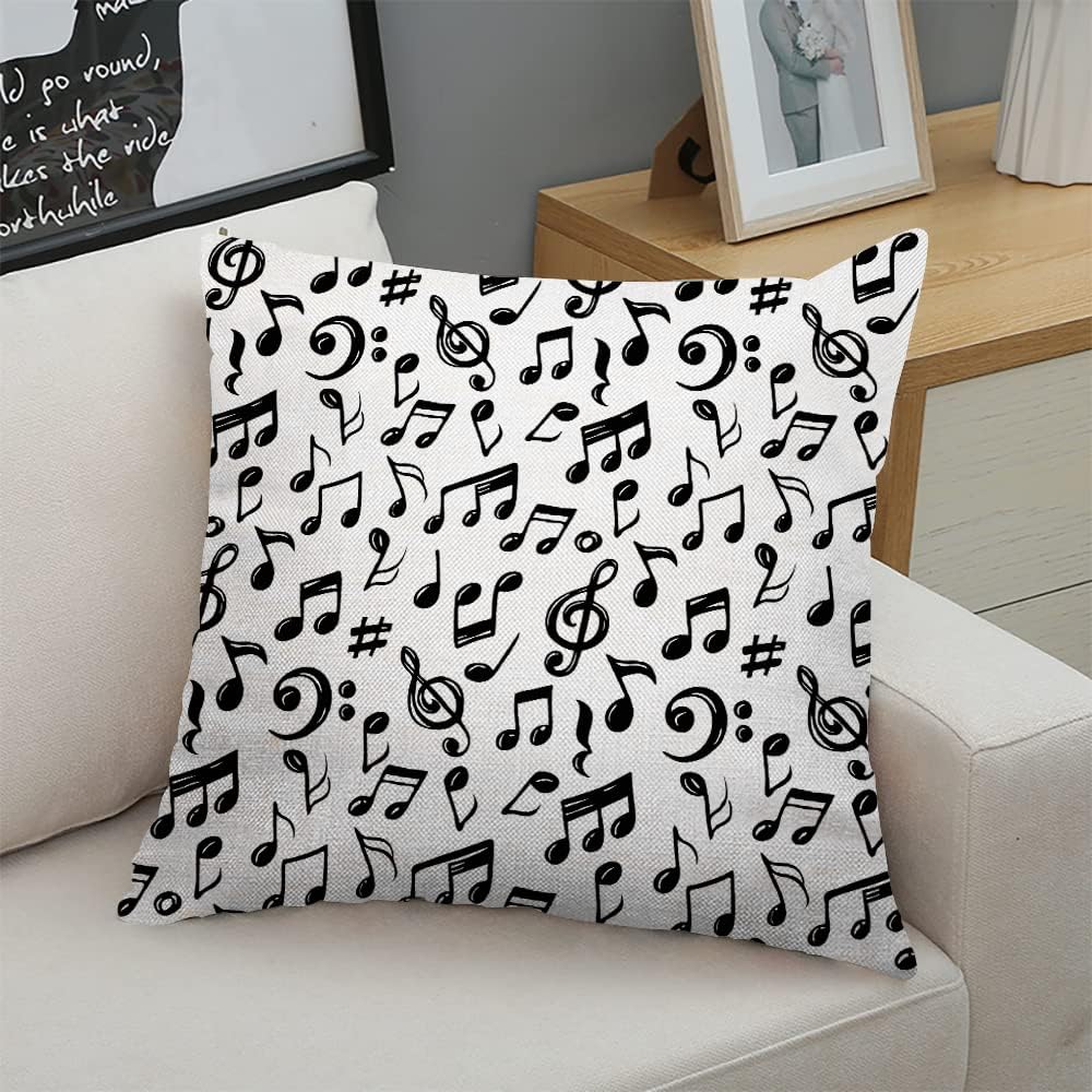 Decorative Square Throw Pillow Covers Music Musical Note Treble Clef Couch Sofa Bed Pillow Covers Cushion Cases 18x18 Inch
