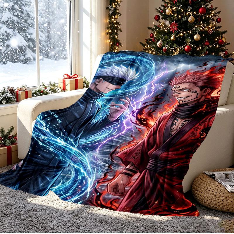 Jujutsu Kaisen Muster Decke für Heimdekoration, Bett, Sofa, Autoreise, Camping, Geeignet für alle Jahreszeiten, Geburtstags-Weihnachtsgeschenk