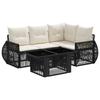 Garden Sofa Set 5 Pieces Black and Cream White Poly Rattan