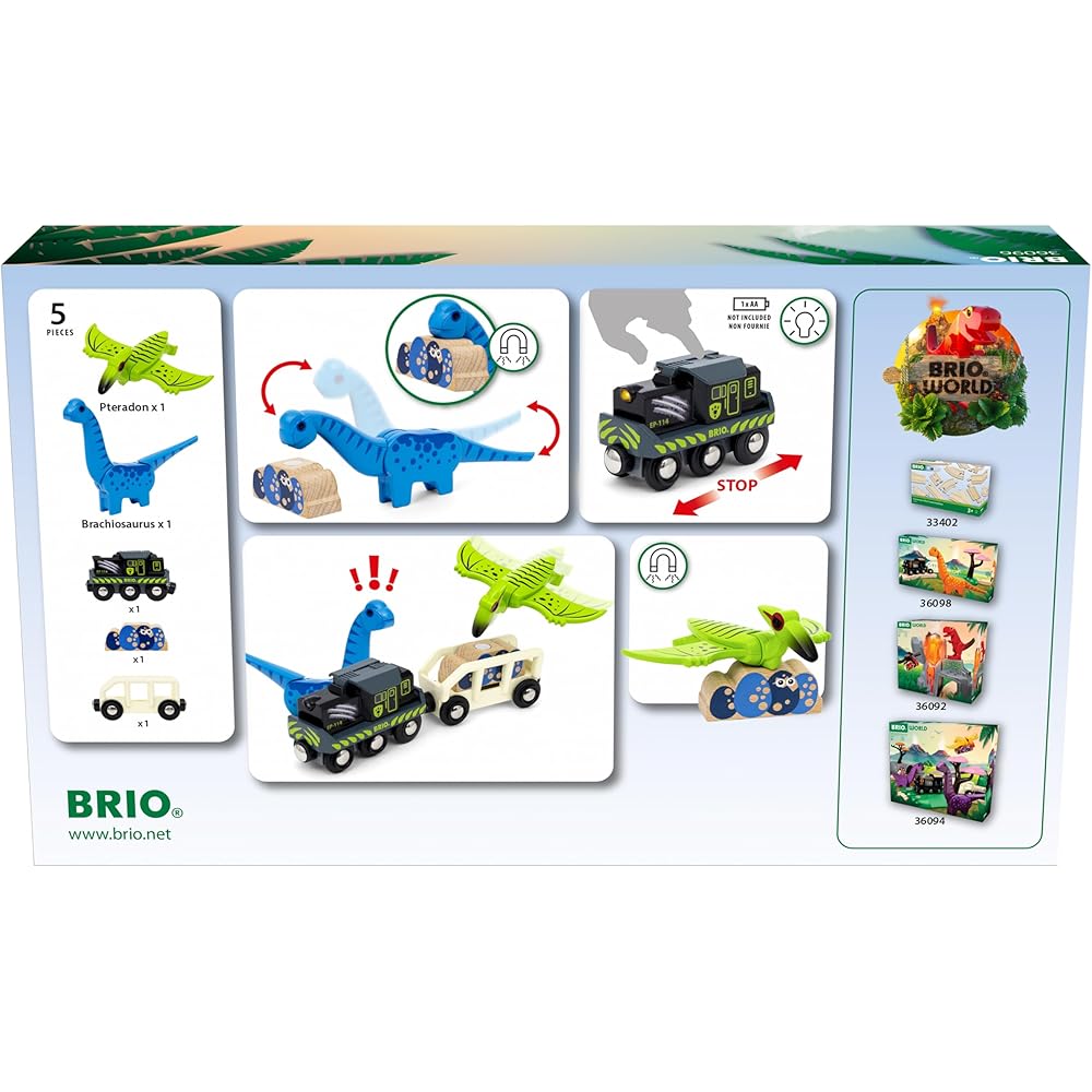 Brio Dinosaur Battery Train 36096 Wooden Toy for Ages 3 and Up Educational Play Vehicle