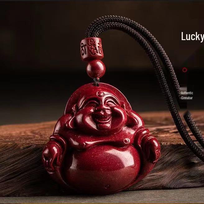 Purple Gold Sand Cinnabar Maitreya Buddha Pendant Necklace, Lucky Big Belly Buddha Amulet for Women