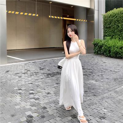 Summer Women's New Year's Coffee Break French Design Sense White Sleeveless Vest Dress Royal Sister Dress Long Dress
