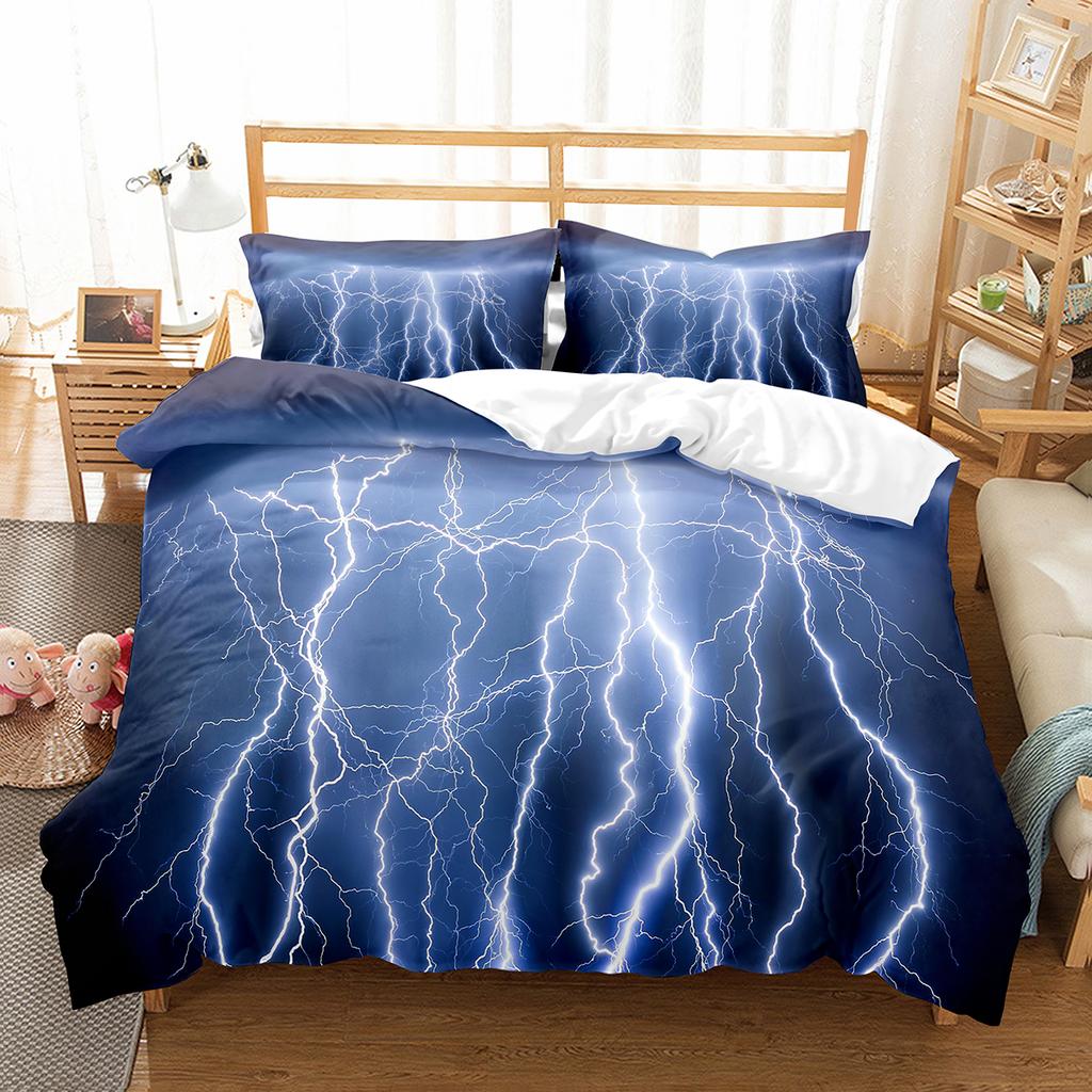 Lightning Duvet Cover Set King Queen Single Size Polyester Comforter Cover for Kids Teens Adults Bedding Set with Pillowcase