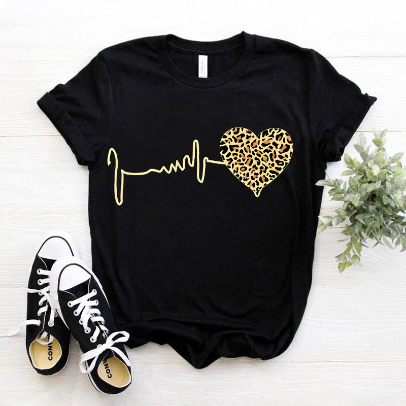 Unisexs Tshirt Harajuku Graphic Clothing Unisexs Top Drop Ship Summer New 90 S Leopard Heartbeat Short Sleeve Print Clothing