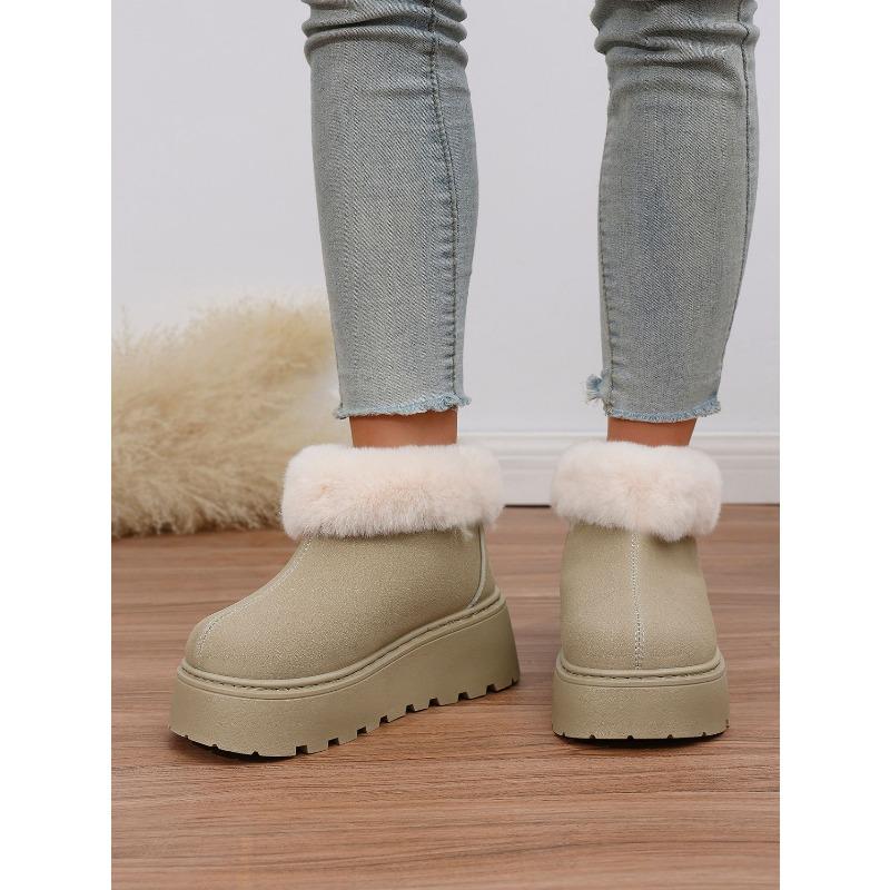 2025 New Plus-size Wool Cotton Shoes Women's Winter Platform Muffin Fleece Warm Wedge Short Snow Boots