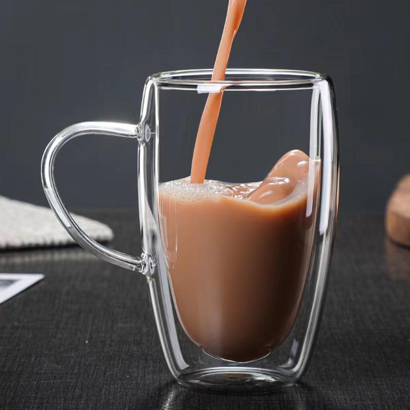 1Pcs 80-450ML Double Coffee Glasses Double Insulated Glass Cups For Hot & Cold Coffee Milk Transparent Mug With Handle Glasses