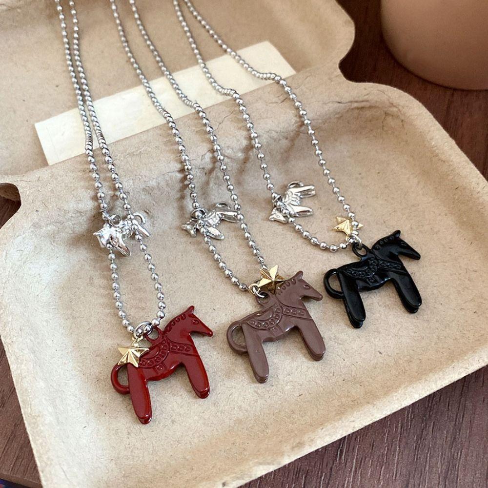 Plated Beads Chain Chokers Funny Zodiac Animal Necklaces Horse Pendant Necklaces Jewelry Gift
