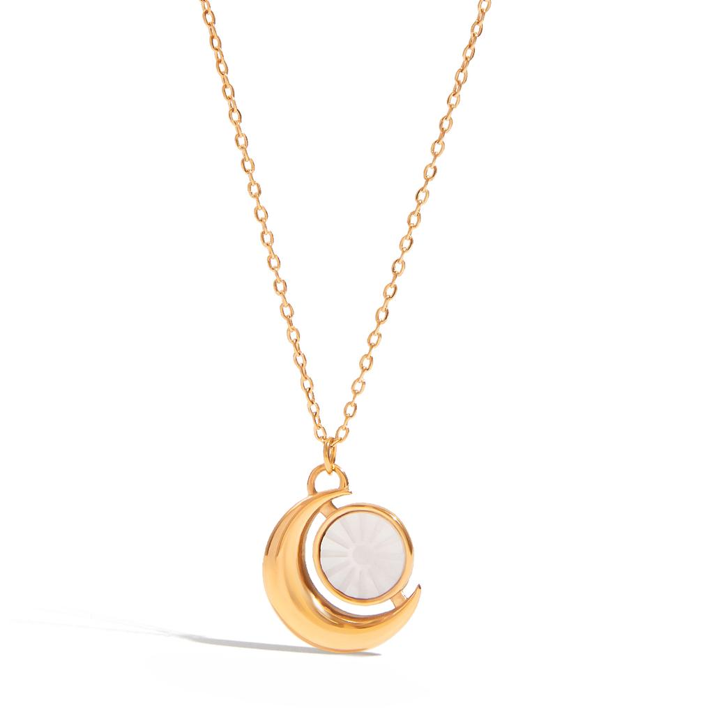 Yori Trendy Stainless Steel Moon Shell Simple Pendant Necklace 18K Gold Color Plated Versatile Daily Jewelry Gift Waterproof