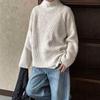 Womens Oversized Knit Sweater High Neck Loose Fit Pullover Soft Cotton Blend Casual Top