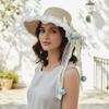 Elegant Rose Ruffle Edge Straw Hat Lace Ribbon UV Protection Woven Sun Cap Lightweight Design Breathable Mesh