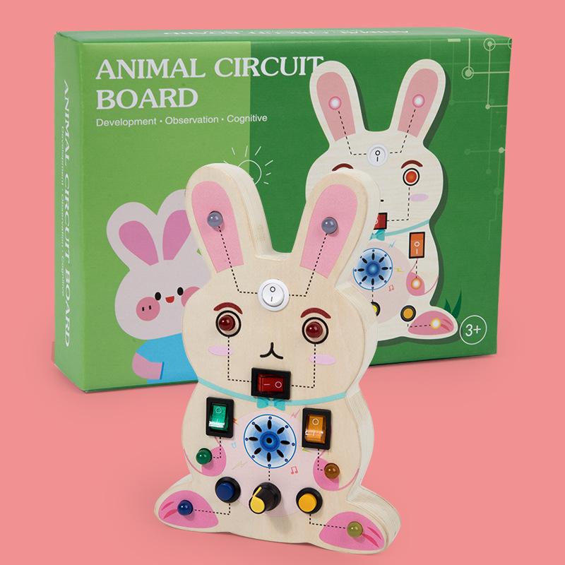 Wooden busy board circuit LED light simulation socket switch unlocking teaching aids life skills cognitive toys