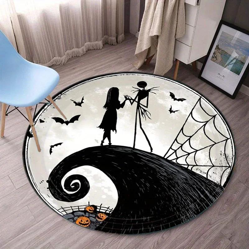 Tappeto Rotondo Disney Nightmare Before Christmas Pipistrelli Ragni Pavimento Soggiorno Camera da Letto Stanza di Halloween Tappeto Rotondo Decorazione
