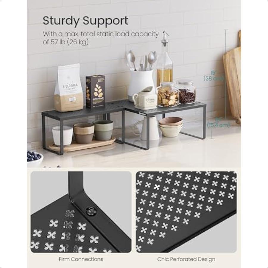 Spice Racks Set of 2 Metal Cabinet Shelf Organizers Countertop Organizers Shelf Risers Stackable Expandable Ink Black UKCS005B0