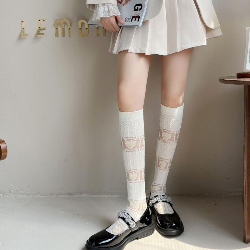 Womens Knee High Stocking Lace Top Stockings Silky Stocking Tights for Womens Girls Knee High Lace Mesh Socks