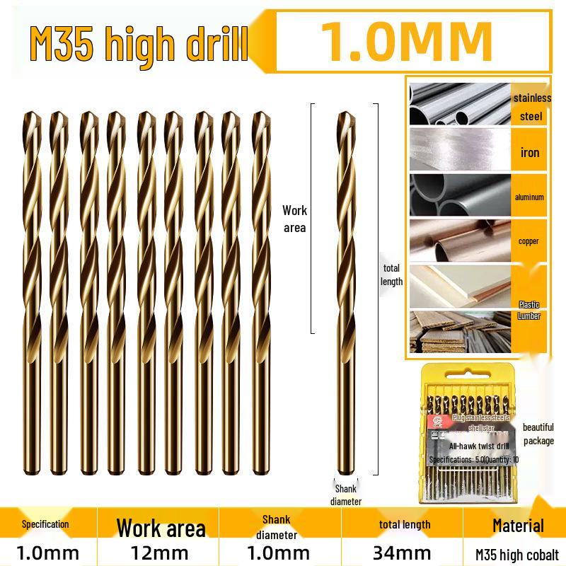 Burghiu elicoidal M35 Cobalt pentru tablă metalică din oțel inoxidabil de înaltă duritate.