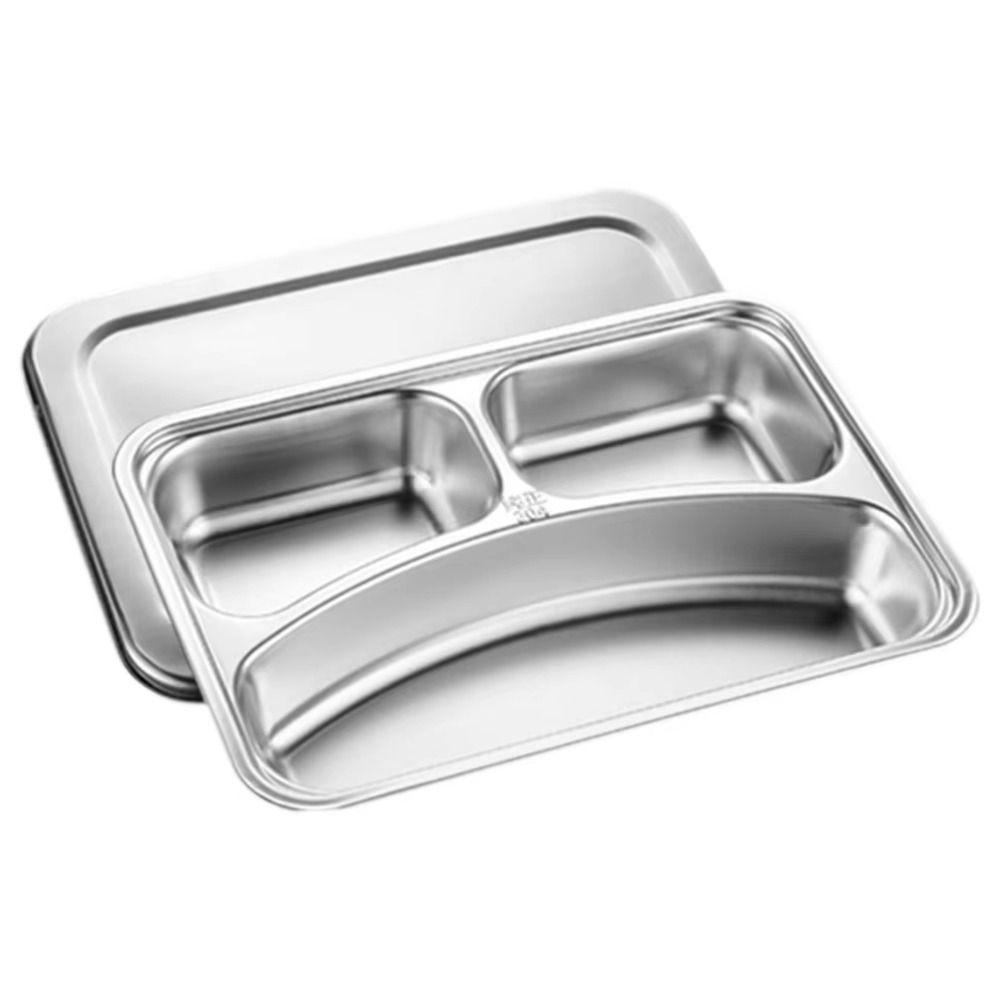 Stainless Steel Divided Lunch Box with Lid Lunch Container Fast Food Plate  Kitchen Tableware