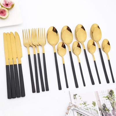 Jankng 16 stk Svart bestikk Gull Søm Servisettsett Rustfritt stål Kjøkken Hjem Western Bestikksett Knivgaffelskjeer Bestikksett