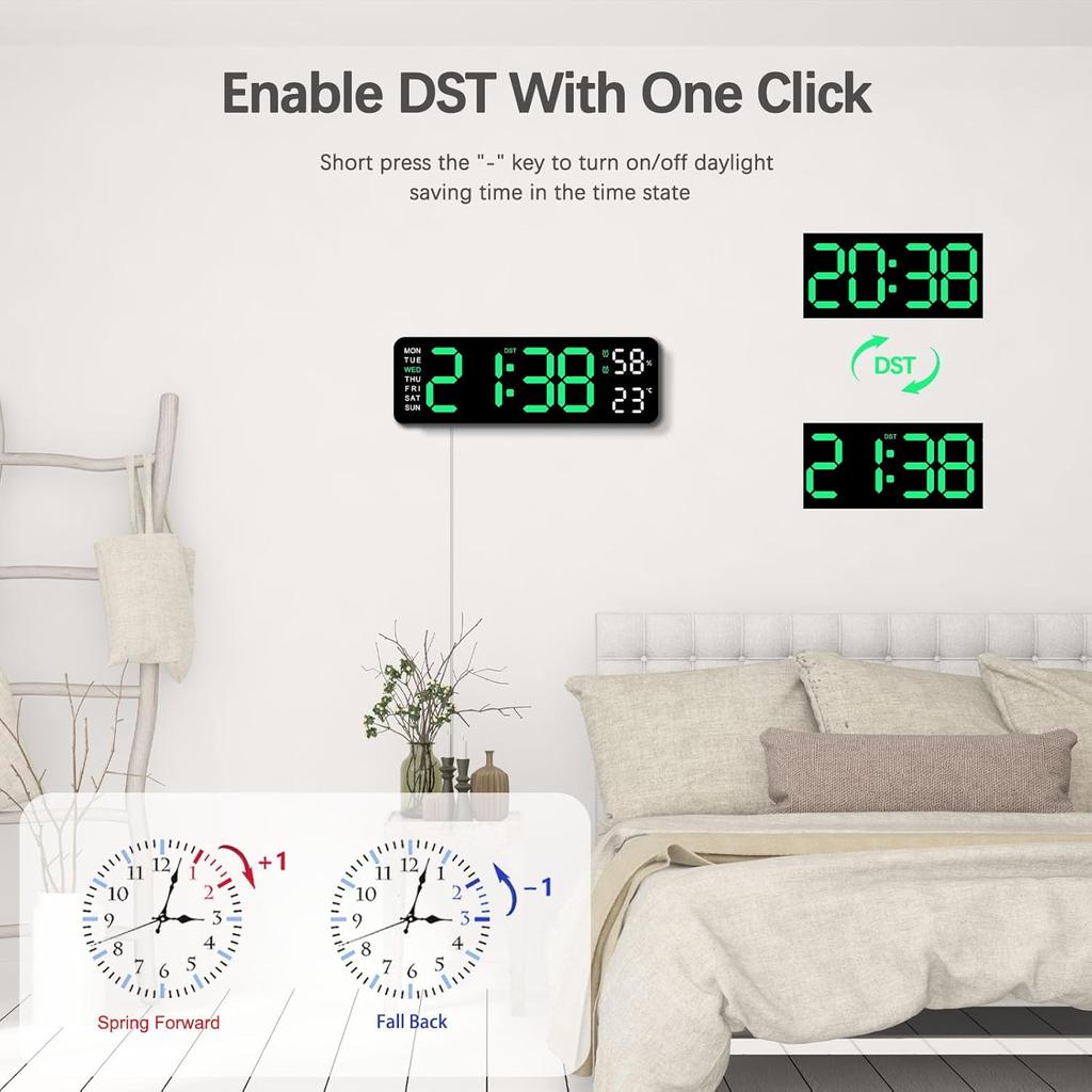 Orologio da Parete Digitale LED Intelligente Silenzioso da 10 Pollici Sveglia Elettronica Orologio da Scrivania Moderno Minimalista Termometro Calendario Cubo del Tempo Decorazione per la Casa
