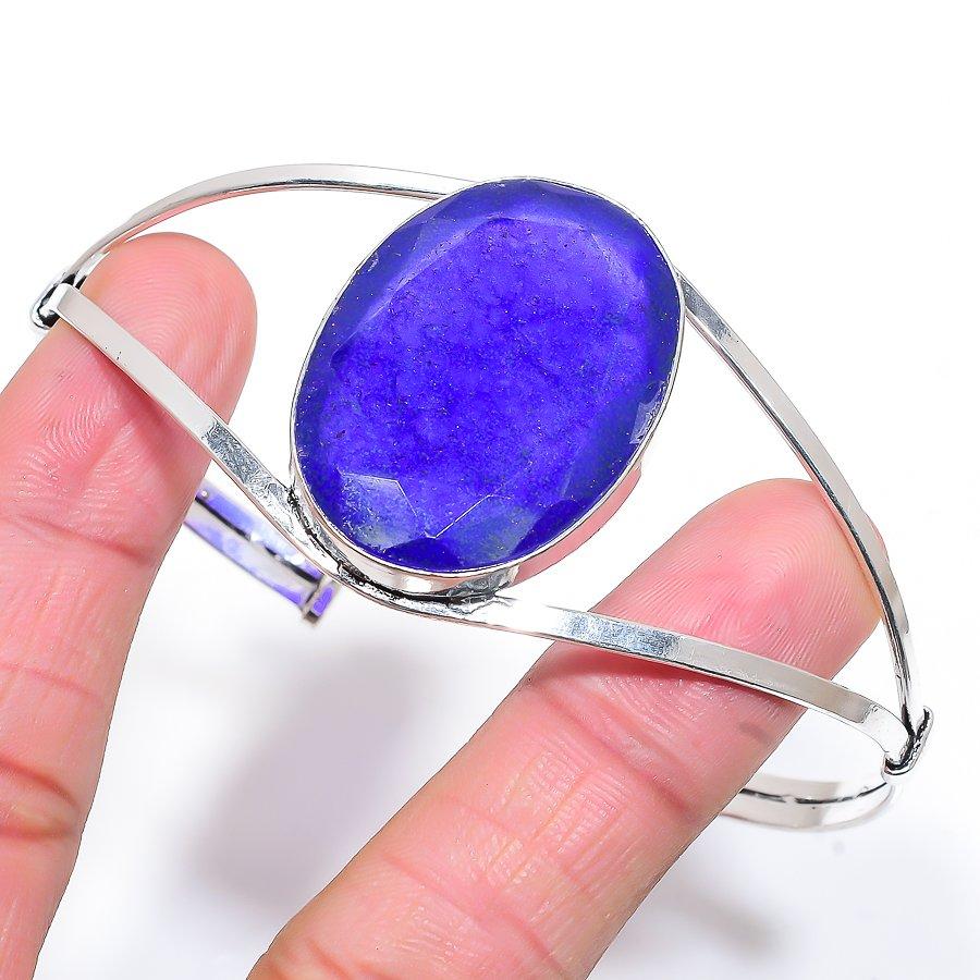 

Sapphire(Simulated) Gemstone Handmade Cuff Jewelry Bangle Adjustable SR-10775