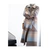 Tooxika Plaid Woolen Coat Winter New Style Over Knee Double-breasted Large Pockets Loose Mid-length Coat