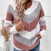 Dames Herfst- en Winter Trui met Ronde Hals, Strepen en Symmetrische Patchwork