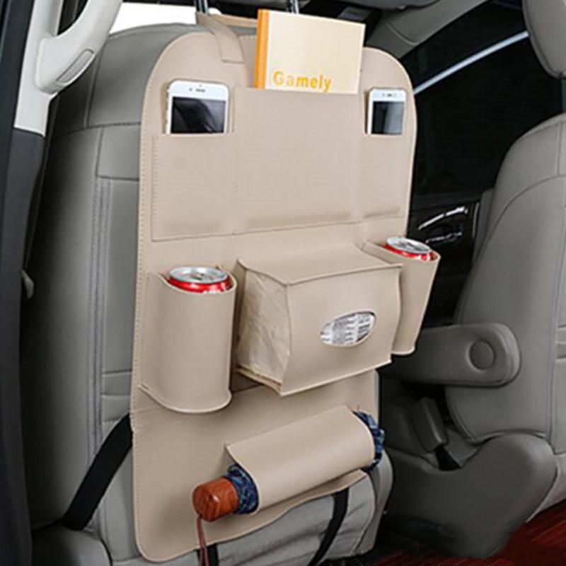 

Автомобильный органайзер из искусственной кожи на спинку сиденья, сумка для хранения автомобиля с коробками для салфеток, авто подвесная сумка для укладки, уборка автомобиля бежевый