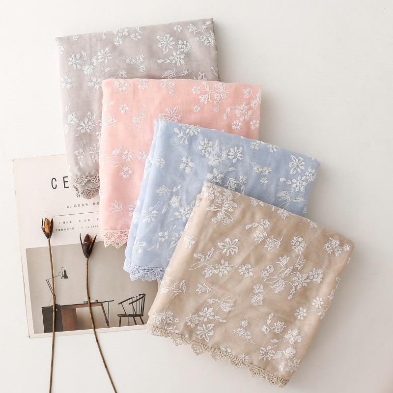 Plain Embroider Floral Viscose Scarf Lace Chain Lady High Quality Shawls And Wraps Pashmina Stole Foulards Muslim Hijab 180*90Cm