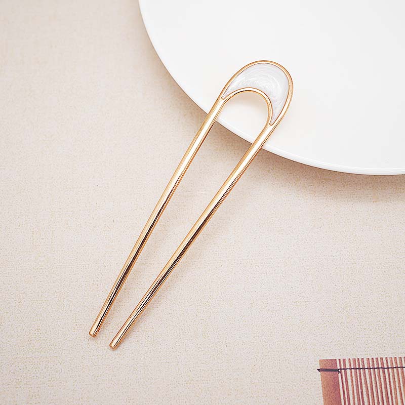 Mode Luxus Silber Gold Farbe Elegant Muschel Emaille Haarnadel für Frauen Metall U-Form Haarstab Haarschmuck Accessoires Schmuck