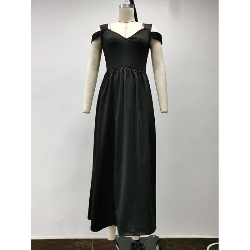 Summer  V-neck Printed Long Dress Temperament Sleeveless Split Sexy Dress Casual Folds Elastic Waist Off Shoulder Dress 26190