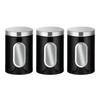 J1UL1N 3 PCS Kitchen Canister Set Black Stainless Steel Suitable For Sugar, Tea, Coffee, Etc -Multi Food Storage Jars