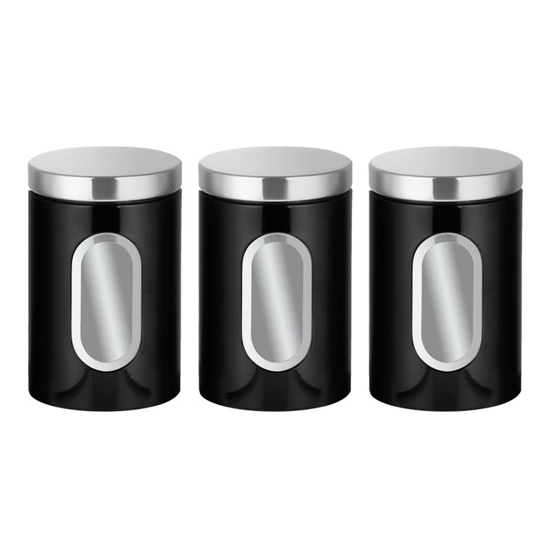 J1UL1N 3 PCS Kitchen Canister Set Black Stainless Steel Suitable For Sugar, Tea, Coffee, Etc -Multi Food Storage Jars