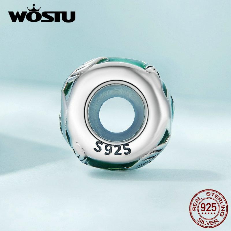WOSTU Authentische 925er-Sterlingsilber-Charm-Perlen aus zartem grünen Emaille-Ranken-Silber-Silikon für Damen-Armbänder und Armreifen, edler Schmuck