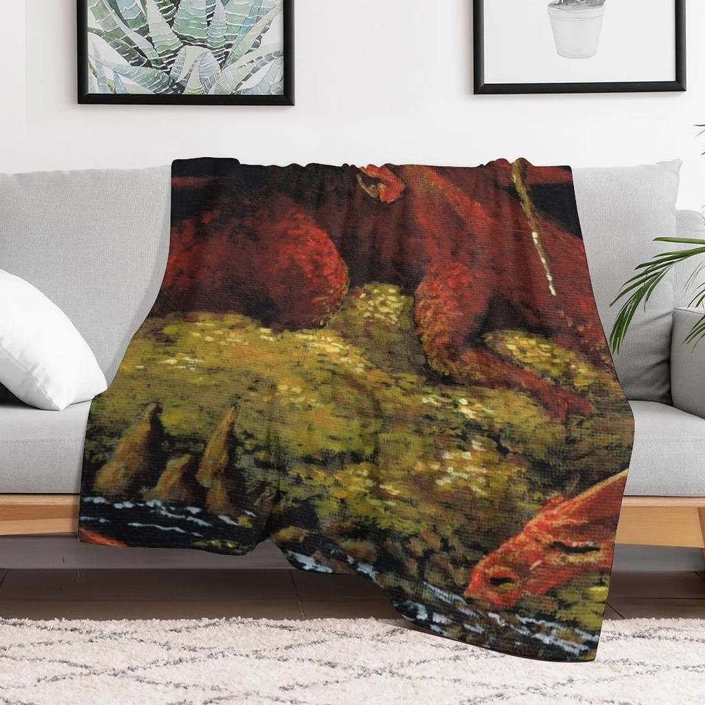 Dragons Cave Lair and Treasure Hoard Painting Throw Blanket Cozy Napping Blanket Gift for Mom Dad