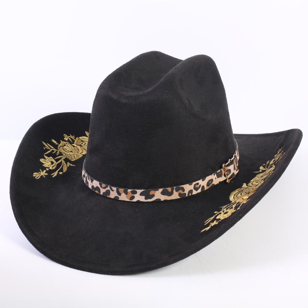 Beliebter europäischer und amerikanischer klassischer Wildleder Western Cowboyhut für Herren und Damen, großer Schirm, bestickt, Outdoor-Sonnenhut