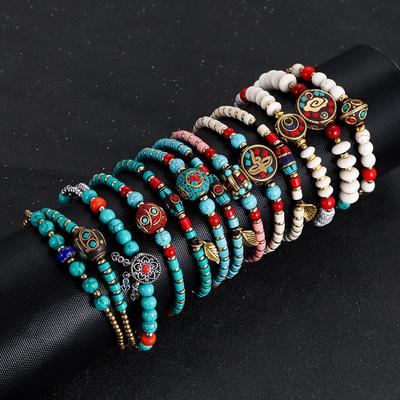 Ethnische Naturstein Nepal Kupferperlen Armband Damen Herren Vintage Tibetisch Buddhistisches Mantra Hand Gebetsmühle Armbänder Zirkon