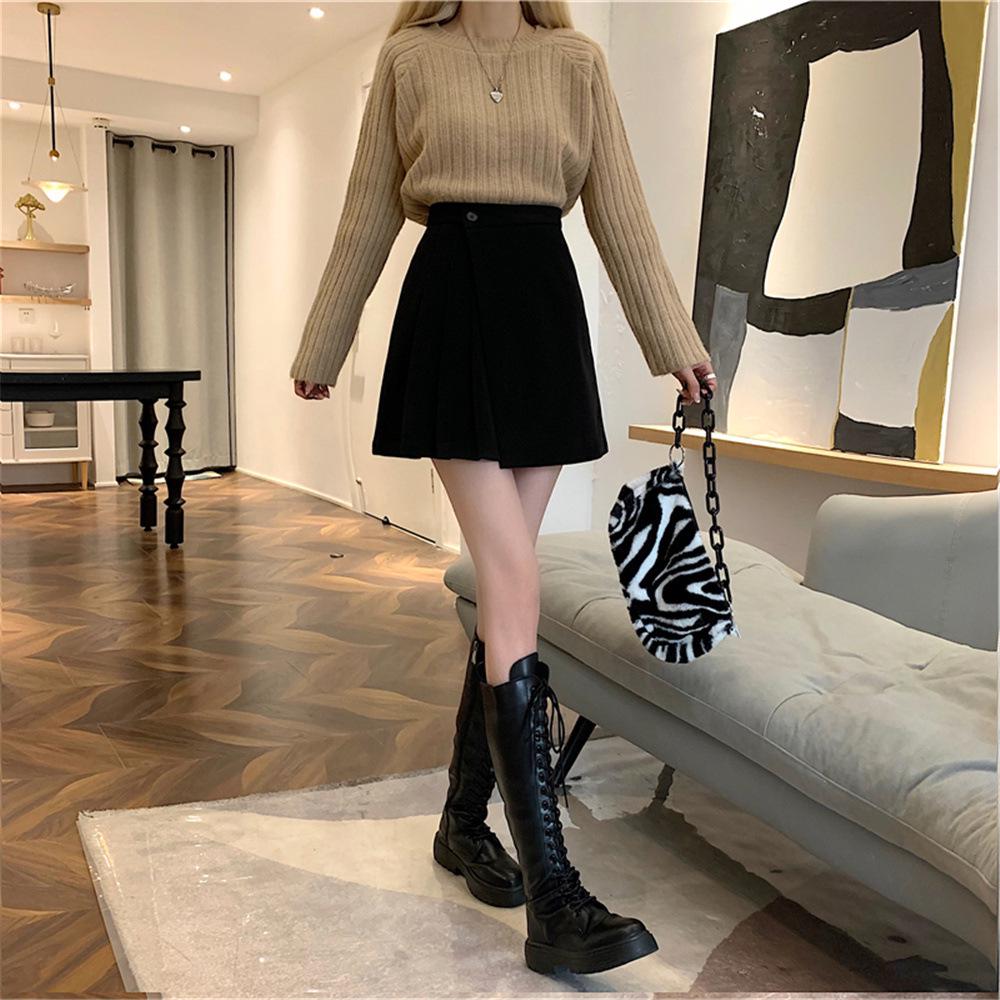 Pleated Wool Skirt: Irregular Pear Shape, 2026 Spring Korean Style, Hip-Hugging for Women