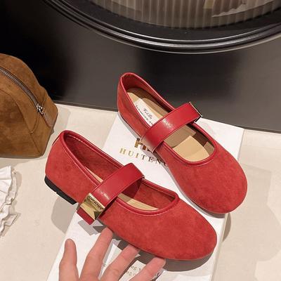 New Retro Gentle Fairy Style Casual Flat Mary Jane Shoes Suede Red Light Mouth Single Shoes Female Spring
