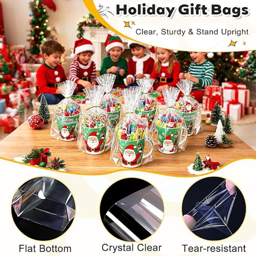 50pcs Bags Gifts Packaging Pouches Plastic With Wire Ties Clear Cellophane Gift Bag OPP Flat Bottom Gusset