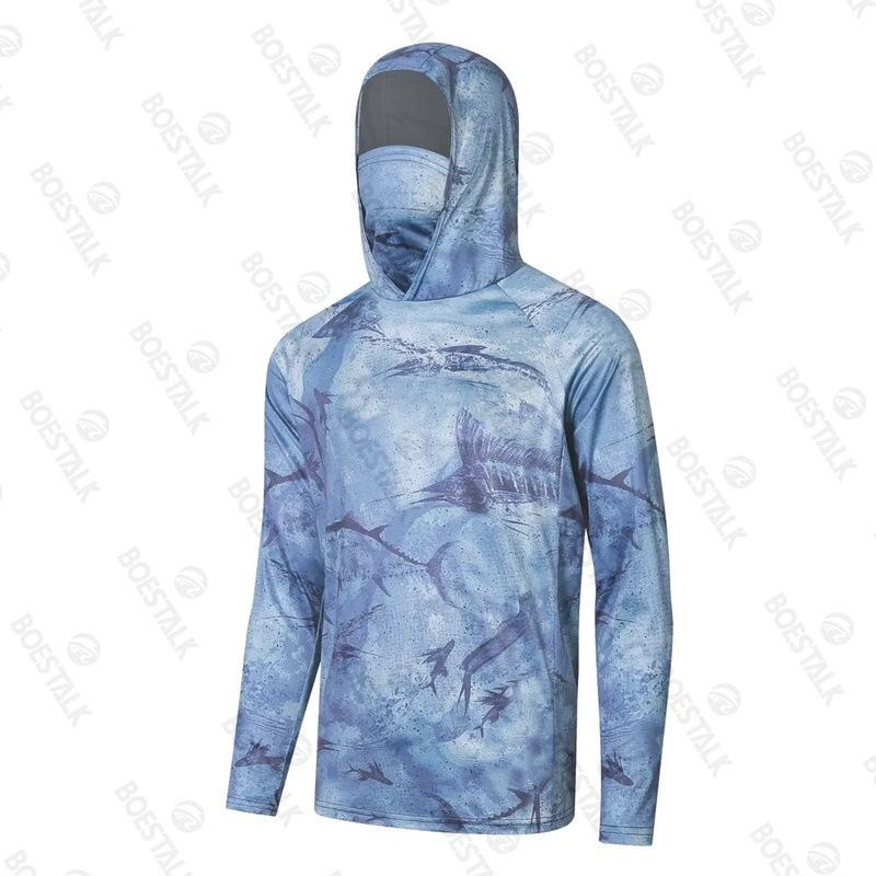 2024 Neue Herren-Sonnencreme UPF 50+ Langarm-Fischeranzug UV-Schutz Maske Mit Kapuze Fischeranzug