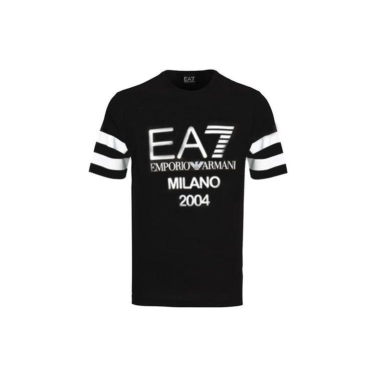 Emporio Armani EA7 Crewneck T-shirt met Letter- en Cijferprint Korte Mouwen Heren tops Zwart 3RUT03-PJ7CZ-1200 M