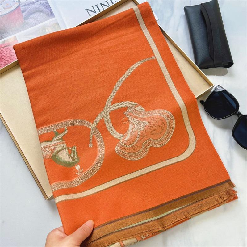 New Blue Imitation Cashmere Scarf Women's Winter Thickened Warm Scarf Versatile Cashmere Feel Fringed Shawl