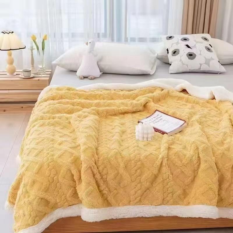 Office Soft and Comfortable Air-conditioned Shawl Blanket Winter Thick Lamb Wool Twist Double-layer Flanged Blanket