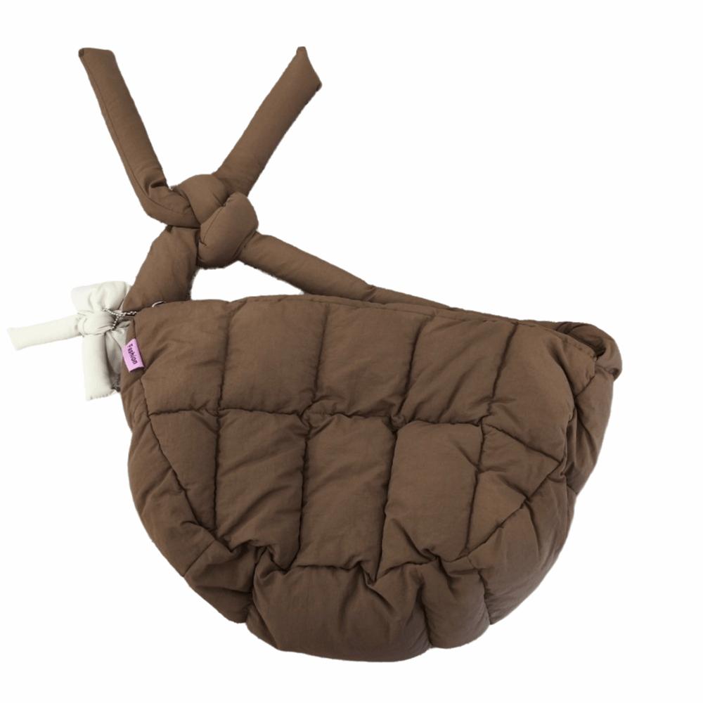 Large Capacity Down Cotton Crossbody Bag Bow Pendant Nylon Quilted Handbag Office Worker